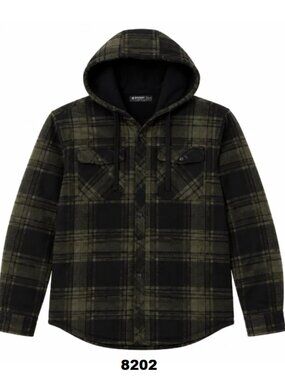 NWT HI-TEC Men's Small Forest Green Plaid Full Snap ButtonUp Hooded Shirt-Jacket